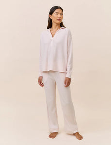 PAPINELLE SUPER SOFT WAFFLE OPEN COLLARED LS TOP AND STRAIGHT LEG PANT SET