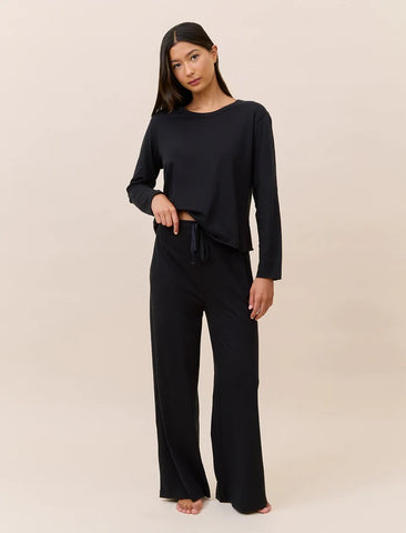 PAPINELLE JADA ORGANIC COTTON KNIT BOXY LS TEE AND WIDE LEG PANT