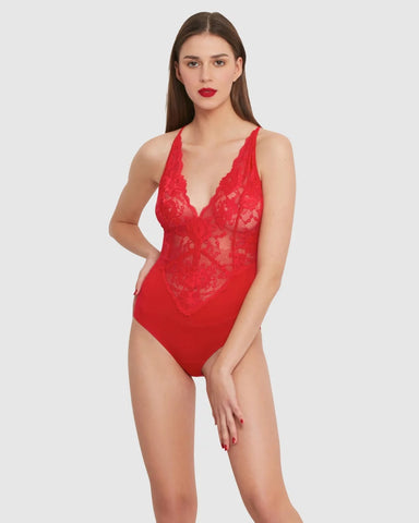 OH!ZUZA VISCOSE & SHEER LACE LINGERIE BODYSUIT - S030