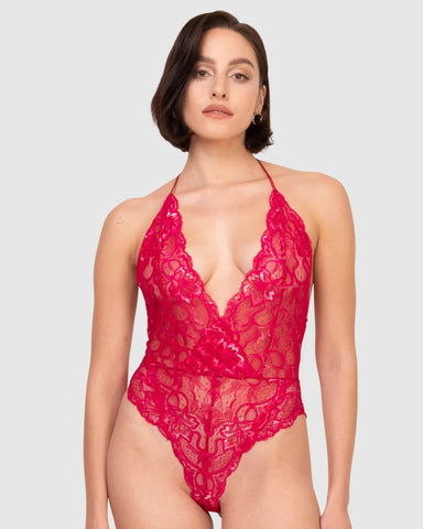 OH!ZUZA LACE HIGH LEG HALTER LINGERIE BODYSUIT - 4122