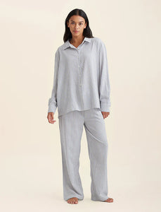 PAPINELLE SABINE SEERSUCKER STRIPE BOYFRIEDN SHIRT AND FULL LENGTH PANT SET