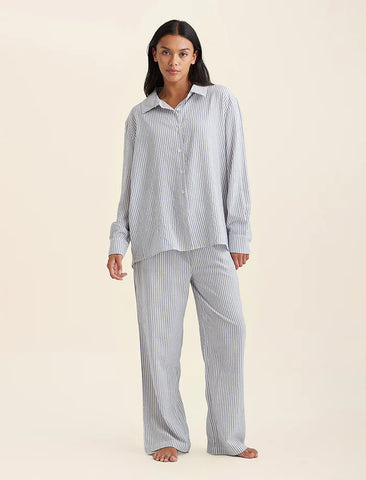 PAPINELLE SABINE SEERSUCKER STRIPE BOYFRIEDN SHIRT AND FULL LENGTH PANT SET
