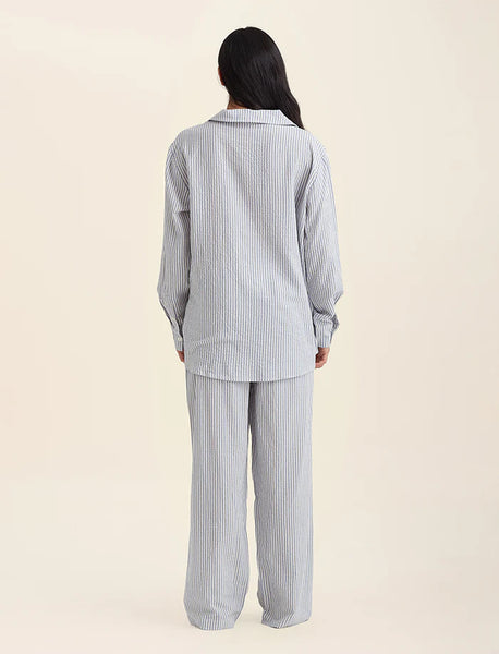 PAPINELLE SABINE SEERSUCKER STRIPE BOYFRIEDN SHIRT AND FULL LENGTH PANT SET